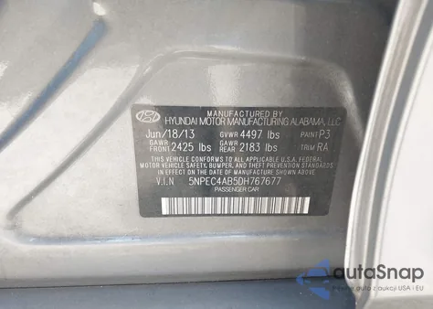 2013 Hyundai Sonata Se 2.0T z USA, uszkodzony, nr VIN 5NPEC4AB5DH767677